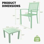 GAOMON 3 Piece Patio Bistro Set, Outdoor Patio Furniture Set with Coffee Table, Conversation Sets for Apartment Balcony, Backyard, Porch, Mint Green - Image 4