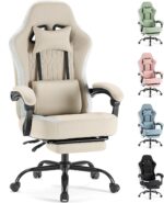 Sweetcrispy Computer Gaming Chair - High Back Ergonomic Desk Chair with Footrest and Lumbar Support, Height Adjustable Task Chair with Linkage Armrests and Headrest, 360°Wheels, Fabric, Khaki - Image 2