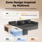 108” Cloud Sectional Couch in One Box, Compressed Modular Sectional Sofa with Deep Seat, Corduroy Boneless Couches, L-Shaped Sofa for Living Room, 4 Storage Pockets(Left Facing Chaise, Grey) - Image 6