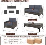 JOYURE 4-Piece Patio Furniture Set,Outdoor Wicker Patio Conversation Set with Tempered Glass Table,All-Weather Rattan Sectional Loveseat&Chairs with Thick Cushions for Garden,Deck,Backyard-Grey - Image 3