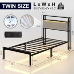 Twin Bed Frames with LED Lights & Charging Station, Metal Platform Frame with Upholstered Headboard, No Box Spring Needed, Noise Free, Easy Assembly - Image 3