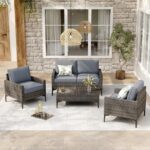 JOYURE 4-Piece Patio Furniture Set,Outdoor Wicker Patio Conversation Set with Tempered Glass Table,All-Weather Rattan Sectional Loveseat&Chairs with Thick Cushions for Garden,Deck,Backyard-Grey - Image 2
