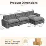 Furniwell 119" Modular Couch 3-Seat Sofa with Reversible Ottoman, Cloud Couch L Shaped Sofa with Deep Seat, Chenille Sectional Couches for Living Room - Image 3