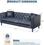 Mid Century Modern Leather Sofa 81 Inch, Chesterfield Style 3 Seat Couch with Deep 26" Seats, Button Tufted Upholstery, Includes 2 Pillows for Living Room, Apartment or Office, Black - Image 3