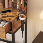 Vabches Makeup Vanity Desk with Round Mirror and Lights, Vanity Makeup Table with 2 Drawers, Small Vanity Table for Bedroom with Lots Storage (Brown with Charging, 15.75 * 31.5 * 53.6in) - Image 5