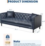 GAOMON 81" Leather Couch, Handmade Button Tufted 3 Seater Sofa, Chesterfield Sofa with Deep Seat and 2 Pillows, Leather Sofa for Living Room Apartment, Office, Blue - Image 3