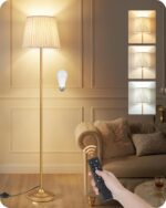 Dimmable Floor Lamp for Living Room, 68" Tall Standing Lamp, Reading Light with Remote & Foot Pedal, 10W LED Bulb (3000K-6500K) Included, FCC Listed, Reinforced Base, Gold and White DW12LD05 - Image 2