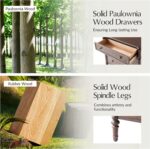 HULALA HOME Traditional End Table with Charging Station, Fluted End Tables with Wood Drawers and Solid Wood Spindle Legs, 28 Inch Wide Storage Set of 2, Walnut - Image 6