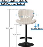 Shintenchi Bar Stools Set of 4 Modern Swivel Bar Chairs, Counter Height Faux Leather Metal Barstools, Upholstered Island Chairs with Back and Footrest, Beige - Image 3