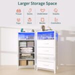 Yoobure Night Stand - LED White Nightstand with Charging Station, Bedside Table with 4 Storage Drawers and Storage Shelf, End Table with USB Ports and Outlets, Tall Dresser for Bedroom - Image 8