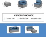 Shintenchi 5 Pieces Outdoor Patio Furniture Sets, Patio Sectional Sofa Couch, Gray PE Wicker Furniture Modular Patio Conversation Sets Patio Sofa with Washable Cushions & Table（Aegean Blue） - Image 7