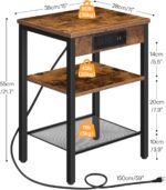 HOOBRO Side Table with Charging Station and USB Port, Small End Table for Small Space, 3-Tier Nightstand with Adjustable Shelf, for Living Room, Bedroom and Balcony, Rustic Brown BF112BZ01 - Image 4