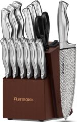 Astercook Knife Set, 15-Piece Kitchen Knife Set with Block, Built-in Knife Sharpener, German Stainless Steel Knife Block Set, Dishwasher Safe - Image 2