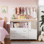 PAKASEPT Baby Changing Table, Infant Diaper Changing Station with Wheels & Wide Table Top & Clothes Rail, Baby Changing Table with Two Drawers and Cabinet for Nursery and Kids - Image 8