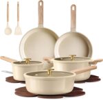 CAROTE 14Pcs Pots and Pans Set Non stick, Ceramic Cookware Set, Non-toxic Kitchen Cooking Set, PFAS and PFOA Free - Image 2