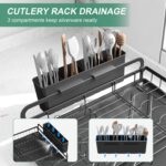 Dish Drying Rack for Kitchen Counter, Large Dish Drying Rack with Utensil Holder & Cutlery Tray, Dish Drainer with Drainboard, Black - Image 5