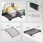 Dish Drying Rack for Kitchen Counter, Large Dish Drying Rack with Utensil Holder & Cutlery Tray, Dish Drainer with Drainboard, Black - Image 4