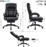 Massage Office Chair with Foot Rest 6 Points Vibration and Heat Home Office Desk Chairs for Heavy People 400lbs Reclining Managerial Chairs Ergonomic Executive Chair (Black) - Image 3