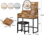Vabches Makeup Vanity Desk with Round Mirror and Lights, Vanity Makeup Table with 2 Drawers, Small Vanity Table for Bedroom with Lots Storage (Brown with Charging, 15.75 * 31.5 * 53.6in) - Image 3