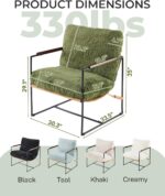 Karl home Modern Accent Chair Plush Fleece Upholstered Living Room Chair with Metal Frame Wooden Armrest Comfy Lounge Armchair for Living Room, Bedroom, Balcony, Reading Room, Green - Image 3