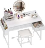 Lufeiya White Makeup Vanity Desk with Mirror and Lights, 40 inch Make Up Vanity Desks with Drawers & Power Outlet, Dressing Table and Chair Set for Girls Bedroom, White - Image 2