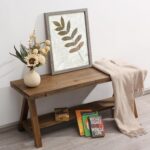 Wnutrees 43" Farmhouse Wood Bench, Long Rustic Indoor Storage Bench for Entryway, Living Room, Dining Room, Solid Wood Construction, Original Wood - Image 4