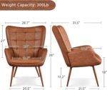Yaheetech Accent Chairs, Large PU Leather High-Back Chair w/Metal Legs, Pottery Barn Style Living Room Chairs for Bedroom/Home Office, Camel - Image 3