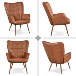 Yaheetech Accent Chairs, Large PU Leather High-Back Chair w/Metal Legs, Pottery Barn Style Living Room Chairs for Bedroom/Home Office, Camel - Image 10