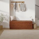 Sweetcrispy 43 Inches Folding Ottoman with Storage Bench, Foot Rest Stool, End of Bed Storage Bench Upholstered, Load 660 lbs, for Living Room, Synthetic Leather, Brown - Image 3