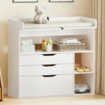Pipleo Baby Changing Table Dresser with 3 Drawers and 3 Storage Shelves, Can be Used as a Baby Dresser with Changing Table Top, a Baby Changing Station, a Wood Diaper Changing Station (White) - Image 2