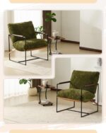 Karl home Modern Accent Chair Plush Fleece Upholstered Living Room Chair with Metal Frame Wooden Armrest Comfy Lounge Armchair for Living Room, Bedroom, Balcony, Reading Room, Green - Image 7