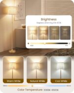 Dimmable Floor Lamp for Living Room, 68" Tall Standing Lamp, Reading Light with Remote & Foot Pedal, 10W LED Bulb (3000K-6500K) Included, FCC Listed, Reinforced Base, Gold and White DW12LD05 - Image 7