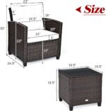 Tangkula 3 Pieces Patio Furniture Set, PE Rattan Wicker 3 Pcs Outdoor Sofa Set w/Washable Cushion and Tempered Glass Tabletop, Conversation Furniture for Garden Poolside Balcony (White) - Image 5