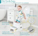Forbena Toddler Step Stool for Bathroom Sink, 2 Step Stool for Kids Toilet Potty Training, Non-Slip Toddlers Baby Child Kid Plastic Poop Stools with Handle for Kitchen Counter Bed (White-Grey) - Image 4