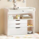 Pipleo Baby Changing Table Dresser with 3 Drawers and 3 Storage Shelves, Can be Used as a Baby Dresser with Changing Table Top, a Baby Changing Station, a Wood Diaper Changing Station (White) - Image 9