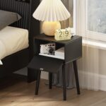 LAATOOREE Nightstands Set of 2, Small Side Table, Bedside Table with Fluted Door, Solid Wood Feet; Modern Mid-Century End Table for Bedroom, Small Space (Black) - Image 5