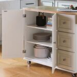 Homestyles Dolly Madison Off-White Mobile Kitchen Island Cart with Wood Drop Leaf Breakfast Bar - Image 6