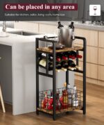 3-Tier Wine Rack Freestanding Floor with Wood Top, Liquor Stand with Wine Bottle Holder, Corner Wine Bar Table for Small Space, Metal Whiskey Shlef for Kitchen, Cellar, Living Room, Black - Image 8