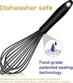 Dishwasher Safe Silicone Whisk, Sealed Waterproof Design Set of 3, Professional Kitchen Whisks for Cooking Non-Scratch, Silicone & Stainless Steel Whisk, Heat Resistant Balloon Egg Beater, Black - Image 3