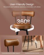 VASAGLE EKHO Collection - Bar Stools Set of 2, Swivel Bar Height Bar Stools with Back, Synthetic Leather with Stitching, Mid-Century Modern, 30-Inch Tall Barstools for Kitchen Home Bar, Caramel Brown - Image 5