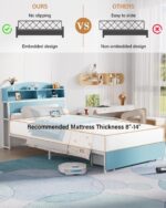Wooden Twin Bed Frame with Smart Storage Headboard & Drawer, 3-in-1 USB Charging Station, No Box Spring Required, Non-Slip Design, Perfect for Kids, Teens, or Guest Room (Blue & White) - Image 8