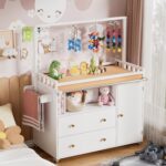 PAKASEPT Baby Changing Table, Infant Diaper Changing Station with Wheels & Wide Table Top & Clothes Rail, Baby Changing Table with Two Drawers and Cabinet for Nursery and Kids - Image 9