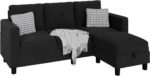 JAMFLY Convertible Sectional Couches for Living Room, L-Shaped Couch 3 Seat Sectional Sofa Set with Corduroy Fabric and Movable Ottoman Small Couch for Apartments, Office(Black) - Image 8