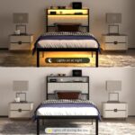 Twin Bed Frames with LED Lights & Charging Station, Metal Platform Frame with Upholstered Headboard, No Box Spring Needed, Noise Free, Easy Assembly - Image 8