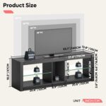 Bestier LED Gaming TV Stand for 55 Inch TV, Entertainment Center with Adjustable Glass Shelves, Modern TV Console for Living Room & Bedroom, Black Marble - Image 3