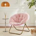 DUMOS Comfy Saucer Chair,Faux Fur Lounge Seasting XL Circle Chair for Bedroom, Dorm & Gaming, Foldable Fashion Accent Seat for Small Spaces, Folding Moon/Mushroom/Round Oversized Style,Hot Pink - Image 10