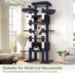 Globlazer XXL Giant Cat Tree, 83 Inch Heavy Duty Tall Cat Tower for Indoor Cats Large Adult, Multi-Level Large Cat Condo with 8 Scratching Posts, Hammock, 2 Cat Caves, 2 Platform, F83B, Dark Grey - Image 6