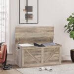 39.4" Storage Chest, Wooden Storage Bench, Large Storage Trunk with 2 Safety Hinges, Entryway Shoes Bench for Living Room, Bedroom,Grey - Image 9