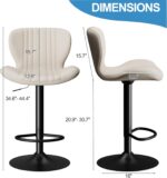 Shintenchi Bar Stools Set of 4 Modern Swivel Bar Chairs, Counter Height Faux Leather Metal Barstools, Upholstered Island Chairs with Back and Footrest, Beige - Image 5