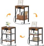 HOOBRO Side Table with Charging Station and USB Port, Small End Table for Small Space, 3-Tier Nightstand with Adjustable Shelf, for Living Room, Bedroom and Balcony, Rustic Brown BF112BZ01 - Image 10